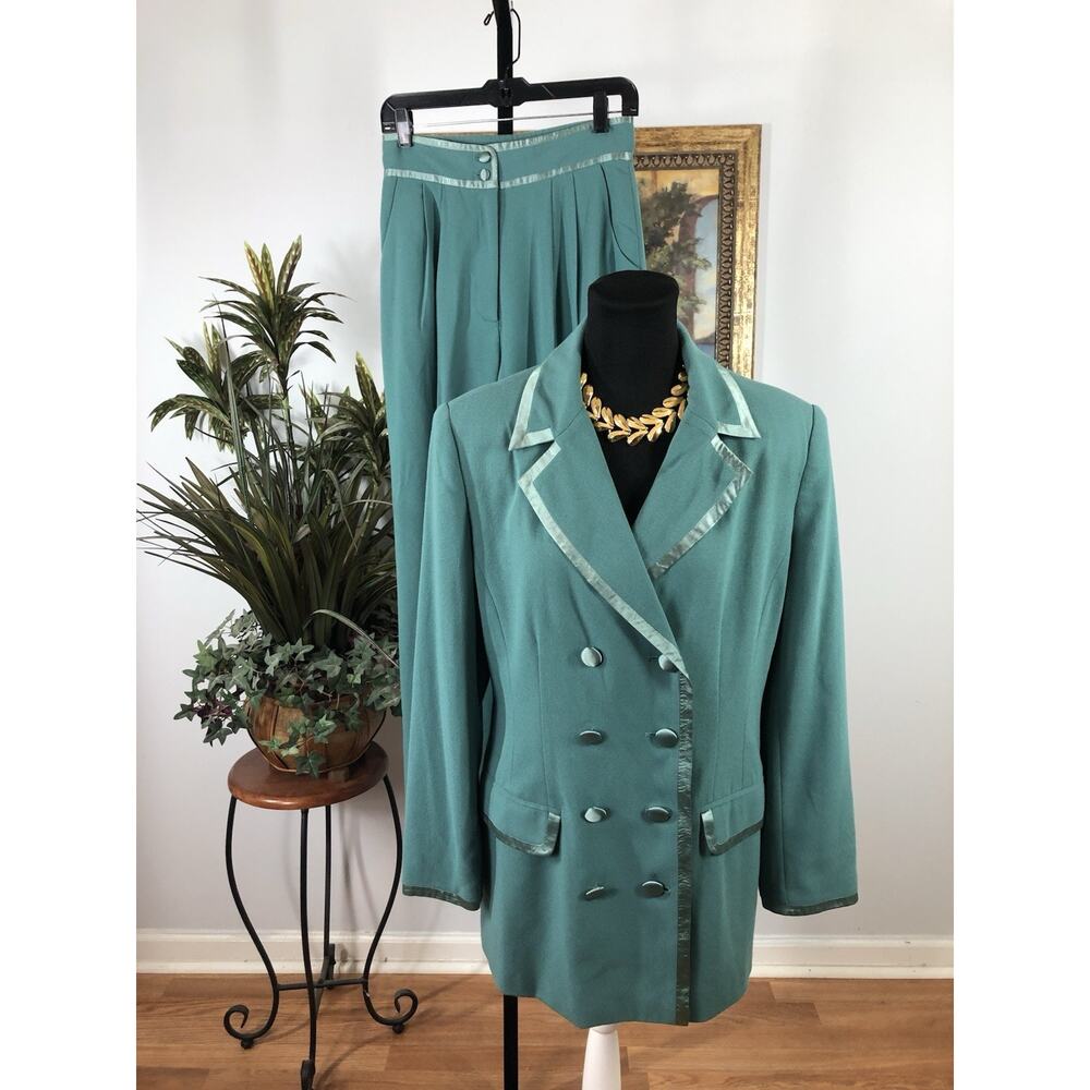 Together Women 2 Pc Pants Suit 10 Green Long Sleeve Clueless Preppy Office Siren